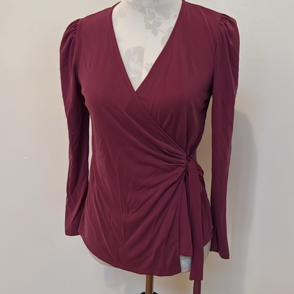 Green Envelope Tops - Green Envelope Burgundy XS Long Sleeve V-Neck Wrap Top
